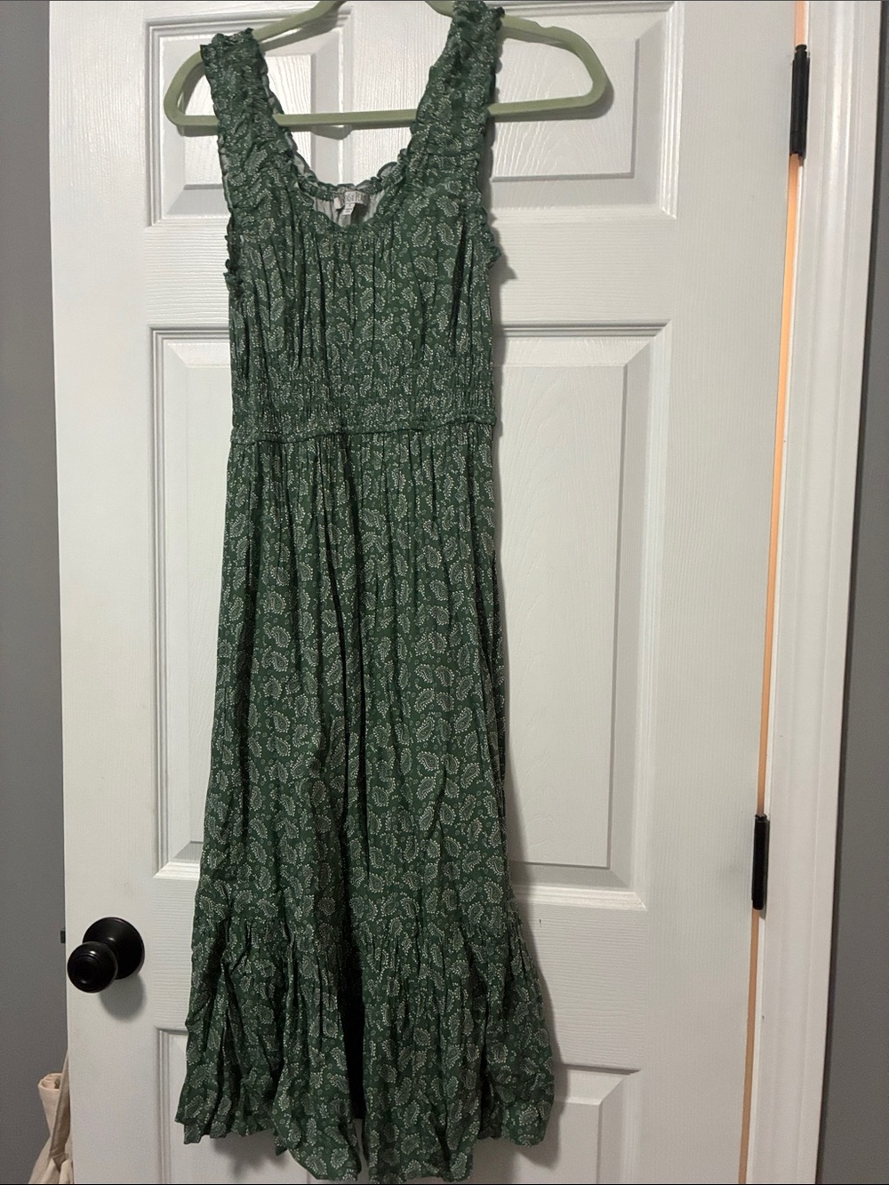 Patrons of Peace Green Floral Ruffle Maxi Dress